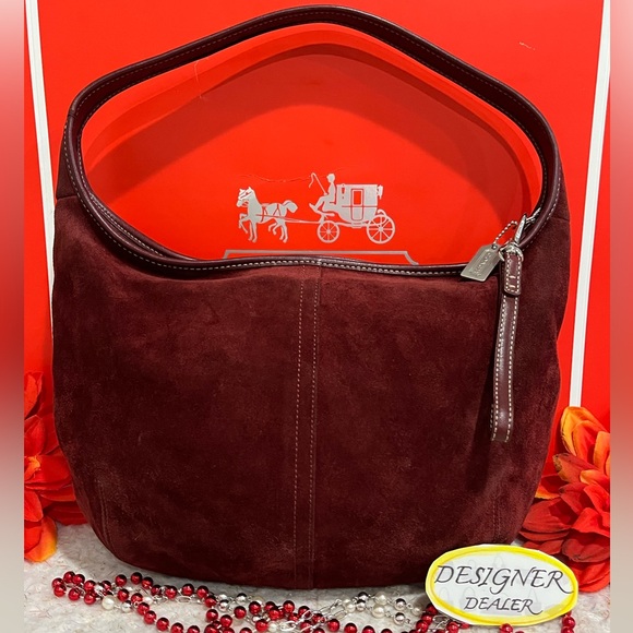 COACH RARE! Vintage Ergo Suede Burgundy Leather Hobo Shoulder Bag 9920 - Picture 3 of 16